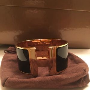 Authentic Hermès Clic Clac Bracelet (Black & Gold)